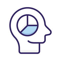 Pie chart inside human mind showing vector of analytical mind in modern style