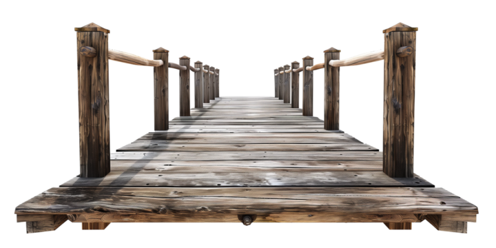 Wooden pier isolated on transparent or white background