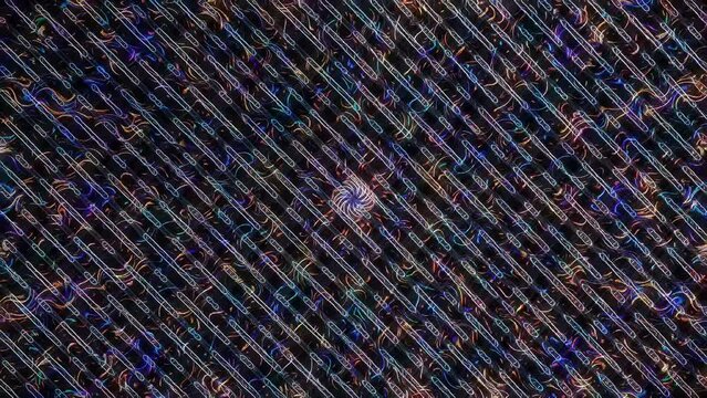 3D Abstract shining bright lines set wave, colorful, black background	