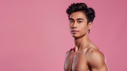 Fototapeta premium Handsome Man Against Pink Background