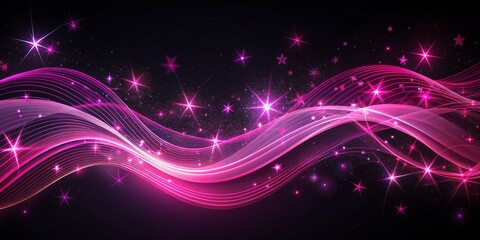 Fototapeta premium Cosmic Waves Abstract Pink Glowing Lines and Stars, abstract , glowing , cosmic , night sky