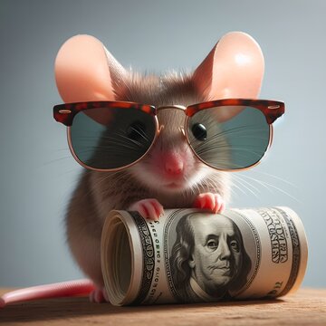 A mouse carrying money and wearing sunglasses, it's obviously rich.