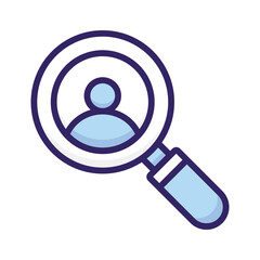 Person with magnifier showing concept vector of recruitment, employee search icon