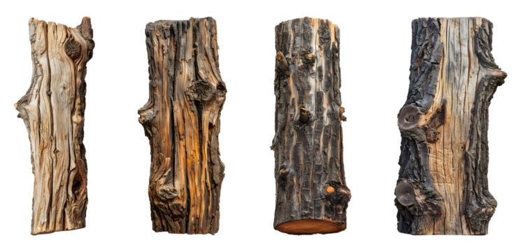 Wooden tree log trunk stump wood on transparent background