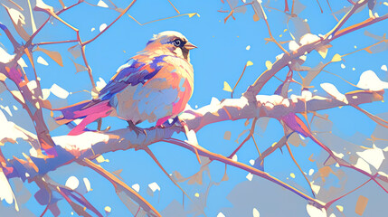 Obraz premium illustration art bird on the branch in winter