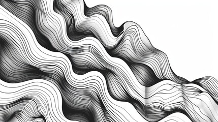 An abstract representation of curved black lines flowing over a white background, creating a sense of movement and fluidity, perfect for contemporary and minimalist designs.