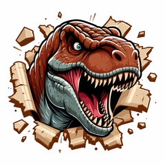 vector hand drawn t-rex roars out from torn paper illlustration © Aryasakti