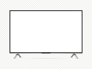 Obraz premium Realistic oled tv screen. Smart tv mockup isolated on transparent background. Vector illustration.