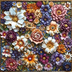 Mosaic Flower Art - A Vibrant Display of Colorful Flowers