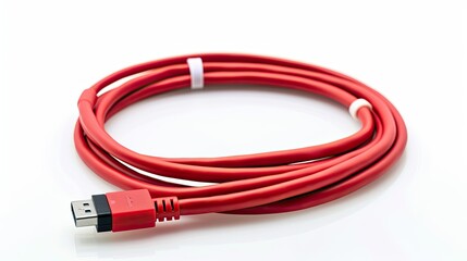 USB Type A to C mobile data cable, phone USB connector on white background, isolated charger cord