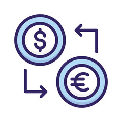 Circular arrows connecting dollar and euro symbols, indicating currency exchange or conversion