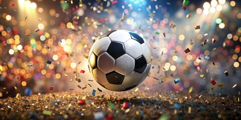 Fototapeta premium Soccer Ball Celebration with Confetti, Soccer, Celebration, Confetti, Party