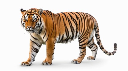 Obraz premium A dynamic image of a tiger walking forward, displaying its powerful and majestic aura, with a focus on its strong physique, sharp stripes, and intense, determined expression.