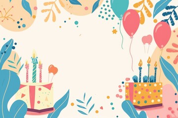 Cheerful Birthday Party Background with Colorful Balloons and Gifts