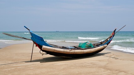 Fisher boats at the beach near Hue, Vietnam.