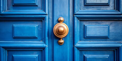 Vintage Brass Door Knocker on a Blue Wooden Door, Door Knocker, Blue Door, Vintage Door , Brass