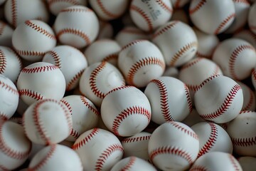 Close-up of a pile of baseballs. Ideal for sports, baseball, and recreational projects