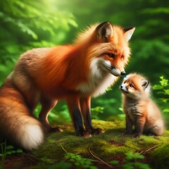 red fox with fox cub