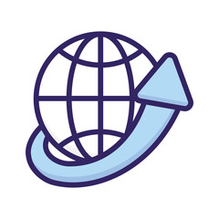 A globe with an arrow symbolizing worldwide connection and communication