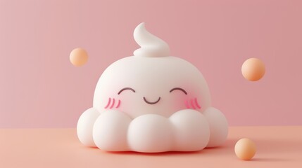 Smiling Cloud Figurine on Pastel Background A cute smiling cloud figurine set on a pastel pink background, bringing a touch of whimsy and joy to any space