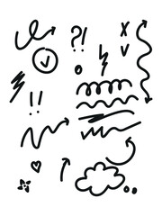 Doodle arrows hand drawn  set. Collection of hand drawn arrows Set