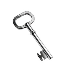 High-quality image of a vintage silver key isolated on a white background, ideal for security and antique-themed projects.