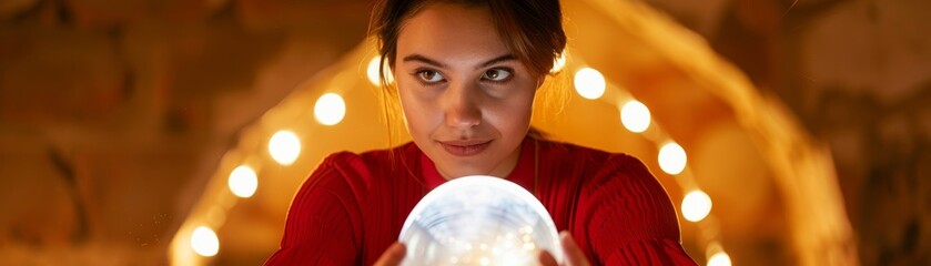 Naklejka premium mystical woman gazing into crystal ball for fortune telling and predictions.