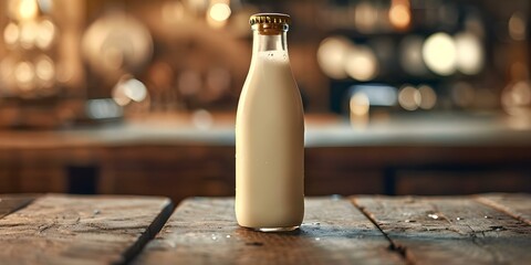 Rich and Creamy Nonhomogenized Milk in Glass Bottle Against Plain Backdrop. Concept Dairy Products, Photography, Nonhomogenized Milk, Glass Bottle, Plain Backdrop