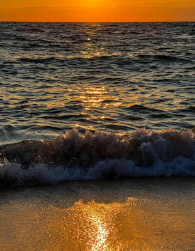 Sunset on the beach in Porthmeor, St Ives, Cornwall.