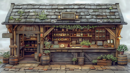 Fototapeta premium Charming Rustic Market Stall with Fresh Goods