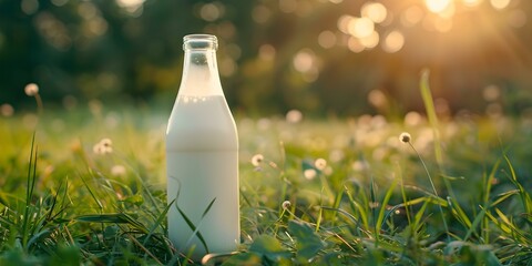 Fresh nonhomogenized milk with creamy top showcases ecofriendly dry farm practices. Concept Eco-Friendly Farming, Non-Homogenized Milk, Creamy Top, Dry Farm Practices