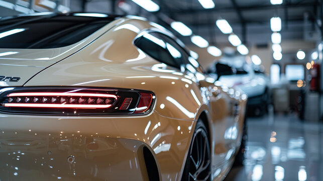A freshly detailed car gleams under the light, showcasing its immaculate shine and the protective ceramic coating