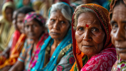 Fototapeta premium A group of Indian rural women gather together, embodying resilience and community spirit