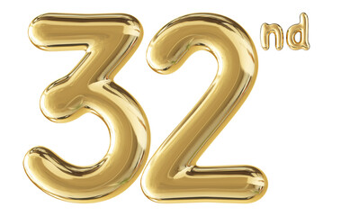 32nd Anniversary Gold Number 3D