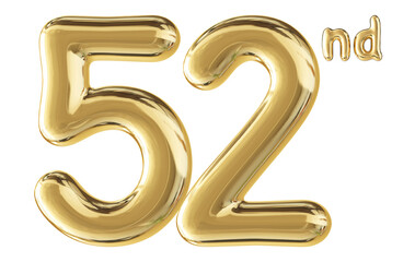 52nd Anniversary Gold Number 3D