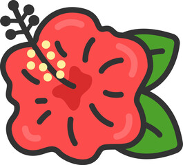 ハイビスカスの花のアイコン（線画カラー）のイラスト
