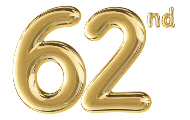 62nd Anniversary Gold Number 3D