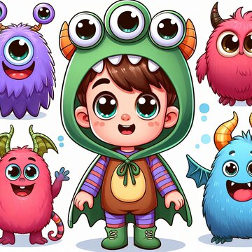 Friendly Monster Child with Hoodie
