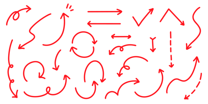 シンプルなペンの手書きの矢印セット ベクター 赤
