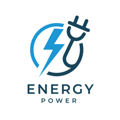 Energy Power Logo Design with Electric Plug and Lightning Bolt Icon - Ideal for Energy, Electrical, and Power Services Branding