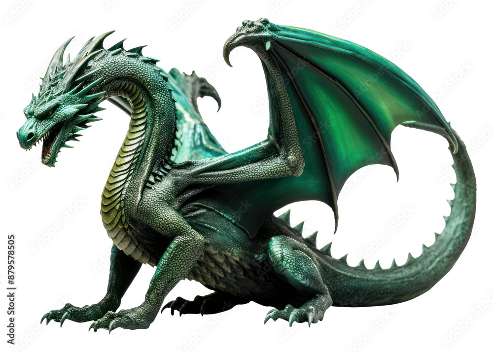 Sticker PNG Green dragon animal white background representation.