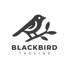 Blackbird Logo Design with Bird on Branch Icon - Ideal for Wildlife, Nature, and Ornithology Branding