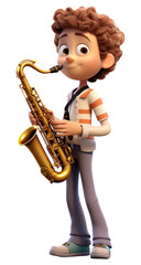 Naklejka premium PNG Boy play saxophone cartoon white background saxophonist.