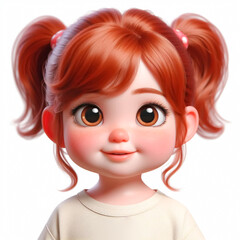 Naklejka premium Cartoon portrait of a happy girl with big bright eyes. Children's illustrations for books, cards or other uses