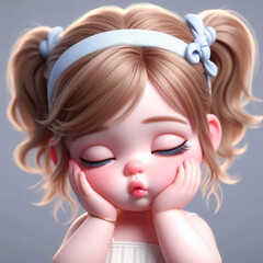 Cartoon portrait of a sleepy girl with her eyes closed. Children's illustrations for books, cards or other uses
