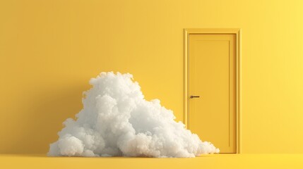 3D render with yellow background and white clouds flying out of tunnel