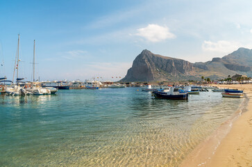 Harbour of San Vito Lo Capo on mediterranean sea, province of Trapani, Sicily, Italy