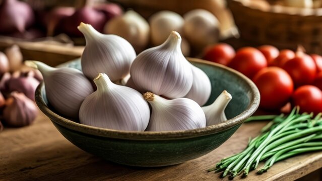  Fresh garlic bulbs in a bowl ready for culinary adventures