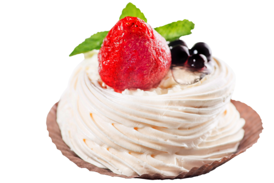 Meringue cake with berries on a paper sachet - Powered by Adobe