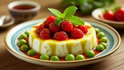  Delicious dessert with fresh berries and mint